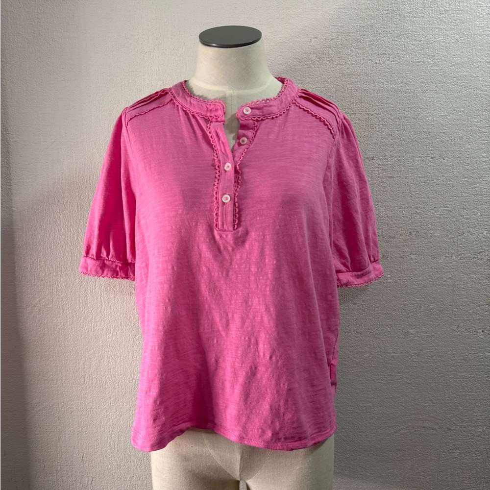 Boden Bright Pink Scalloped Collar Top size 10